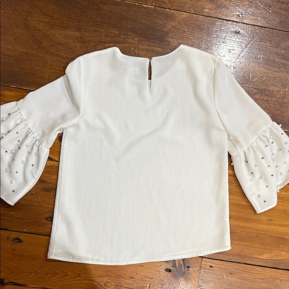 Calvin Klein Cream Blouse with Embellished Bell Sleeves Size Medium - Picture 10 of 10